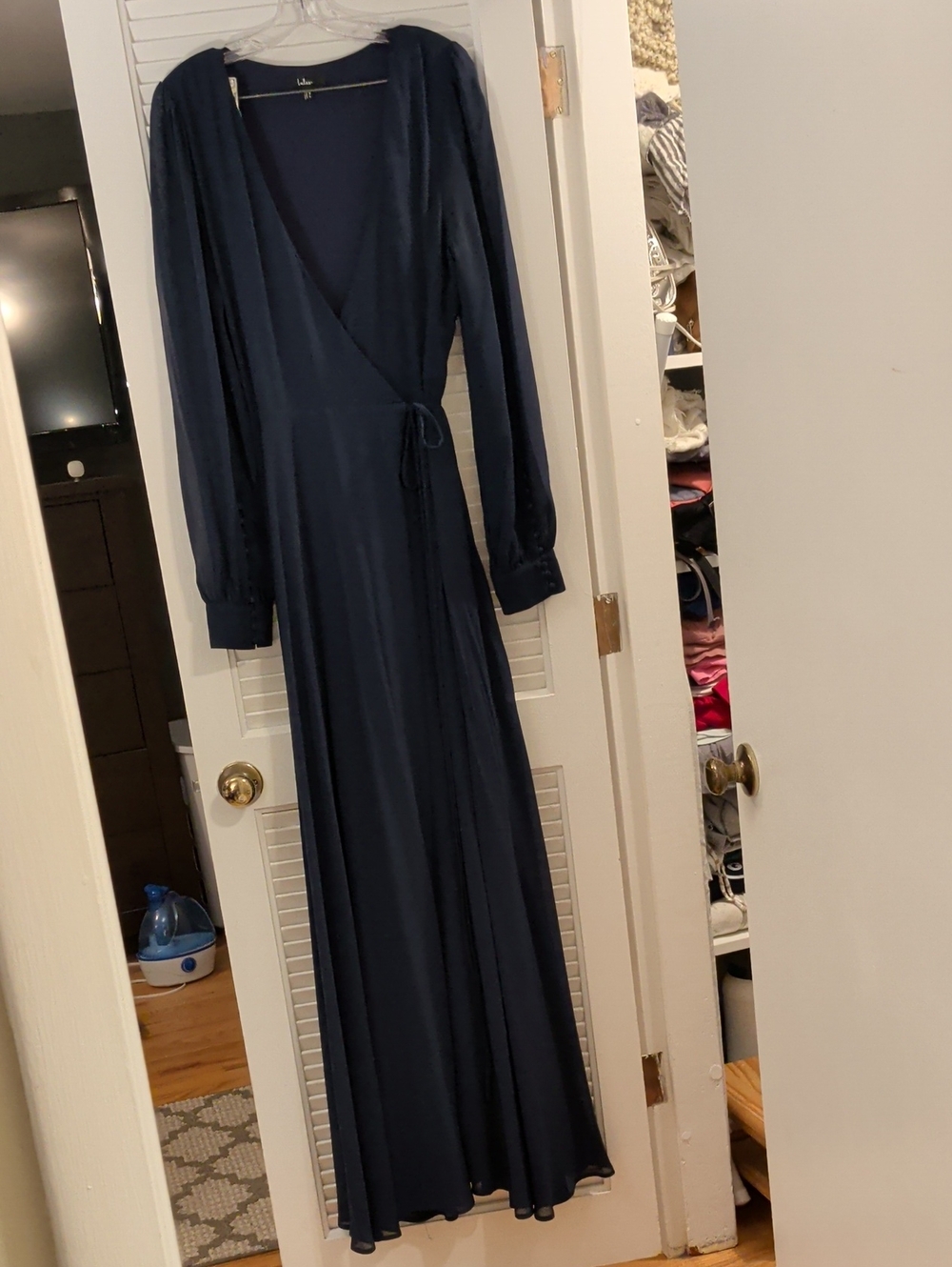 Lulu's Navy Wrap Maxi Dress with Long Sleeves